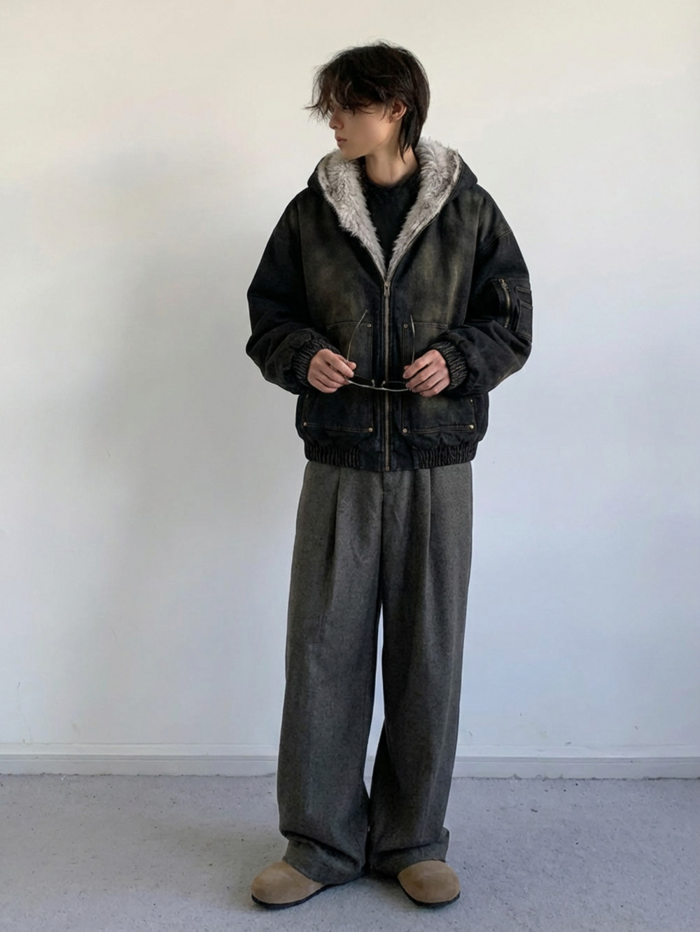 Arcane Washed Cotton Fur Hooded Jacket-Coordom