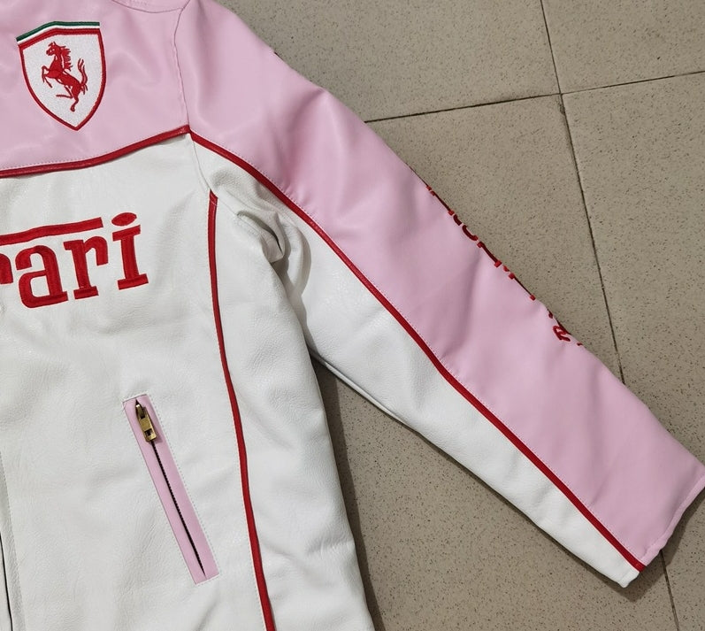 Ferrari Pink Leather Vintage Racing Jacket