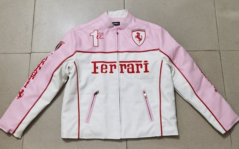Ferrari Pink Leather Vintage Racing Jacket