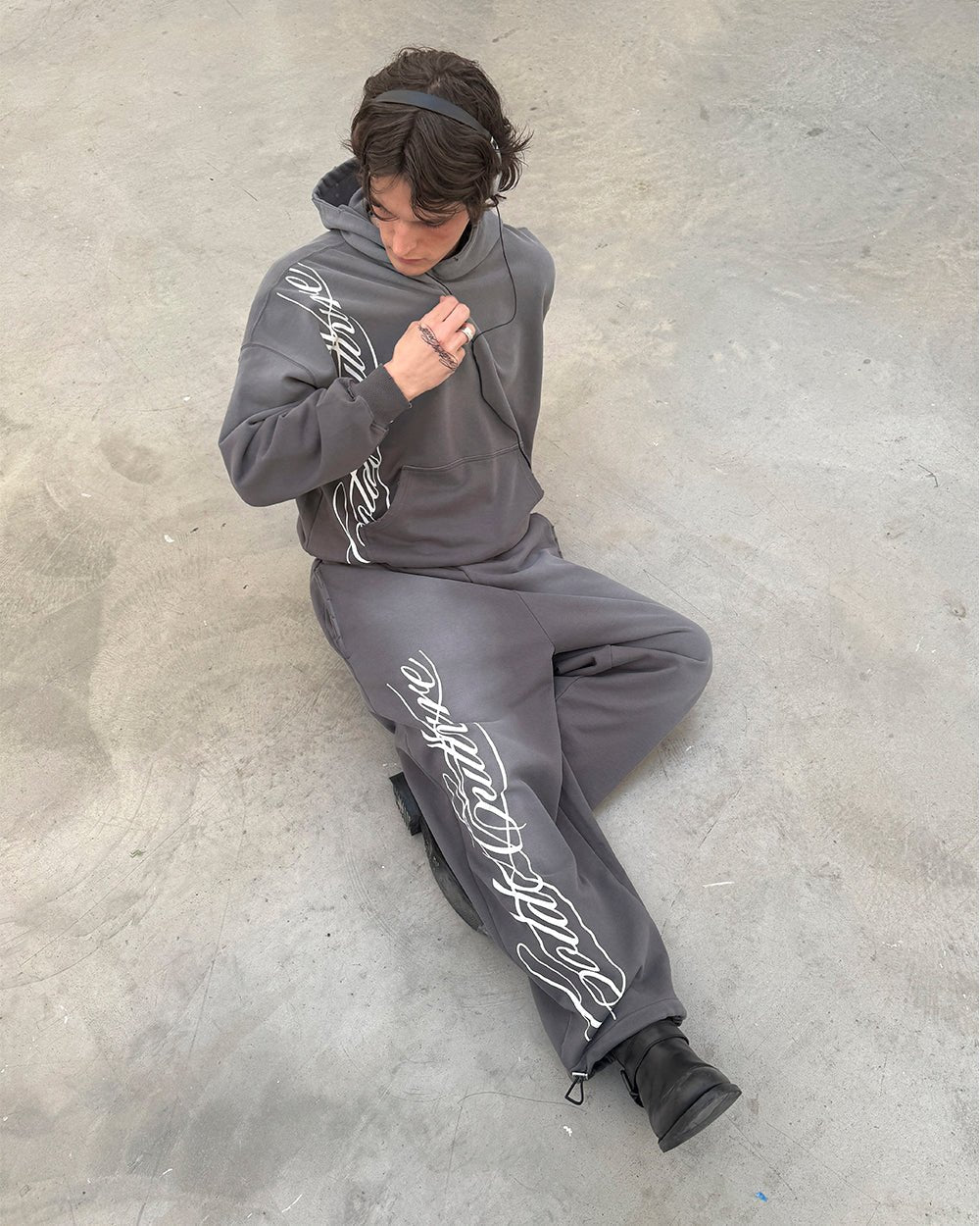 Script Hoodie (Antracite Grey) | Minimalist Streetwear Oversized Sweatshirt-Coordom