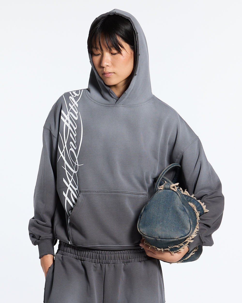 Script Hoodie (Antracite Grey) | Minimalist Streetwear Oversized Sweatshirt-Coordom