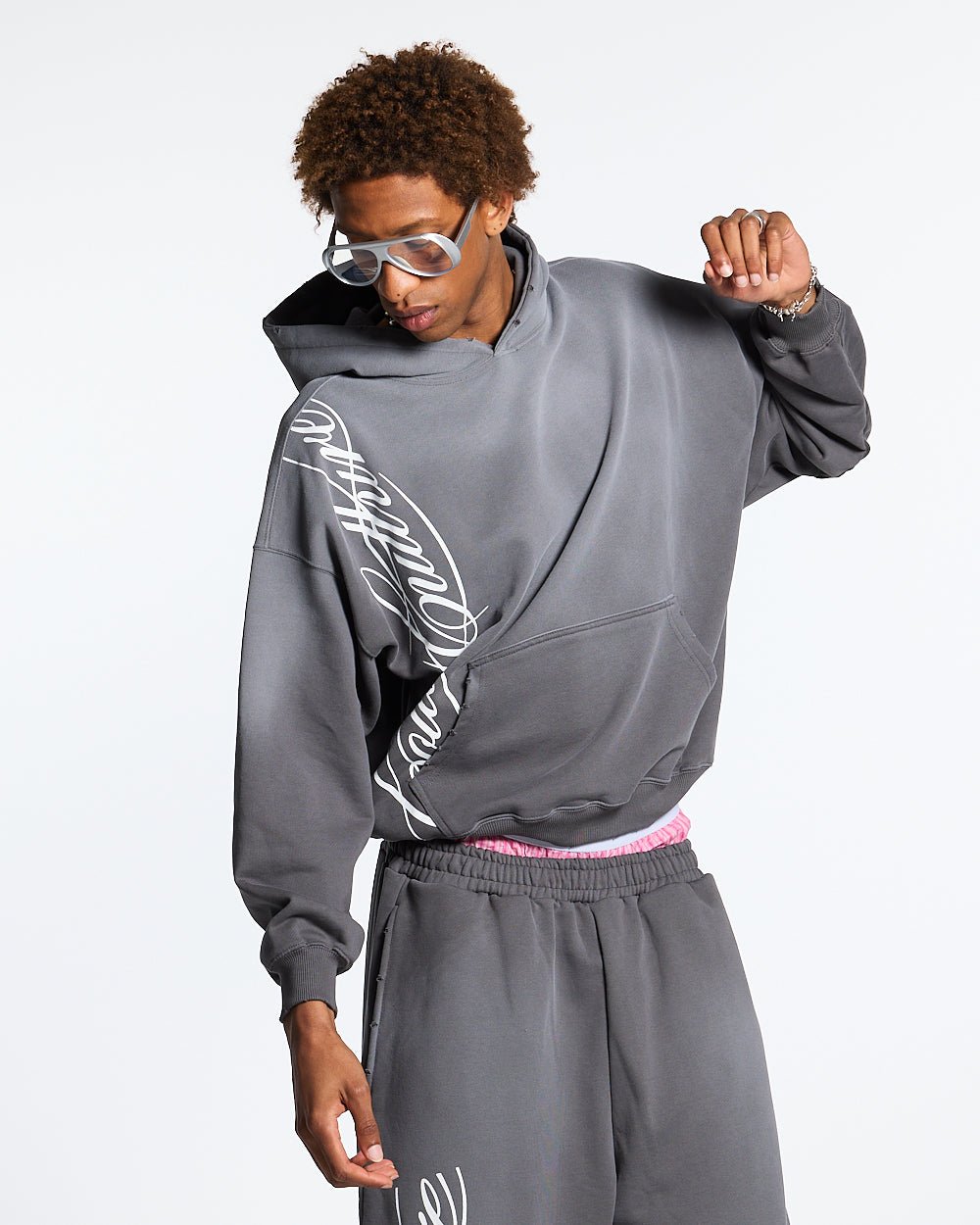 Script Hoodie (Antracite Grey) | Minimalist Streetwear Oversized Sweatshirt-Coordom