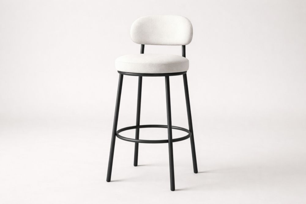 Tabouret de bar en acier et tissu polyester blanc avec dossier