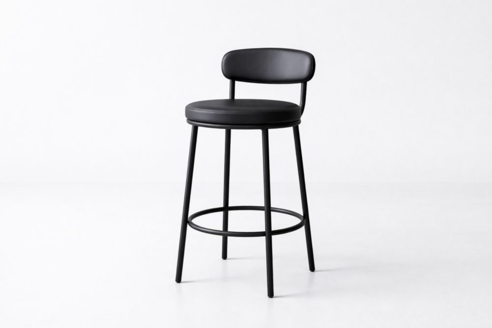 Tabouret de bar en acier noir et similicuir