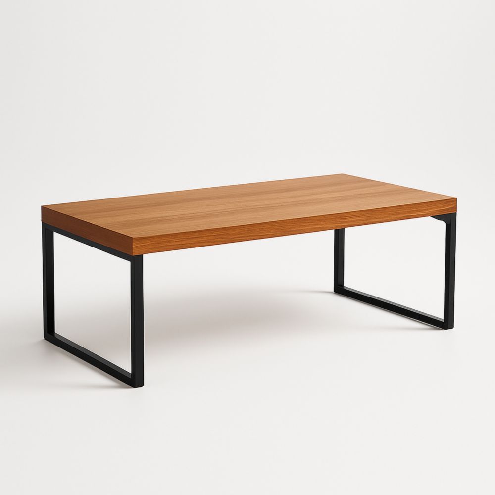 Table basse rectangulaire en MDF et noyer avec pieds en acier