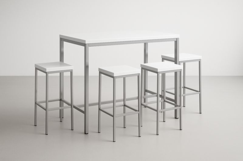 Ensemble Table Haute et Tabourets Blanc Métal