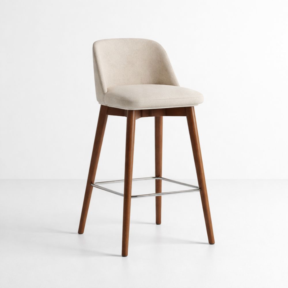 Tabouret de Bar en Bois et Métal avec Tissu Beige 104cm