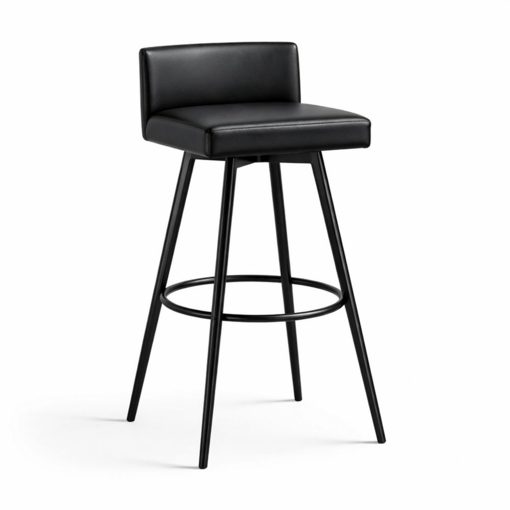 Tabouret de bar en métal et cuir PU noir avec dossier