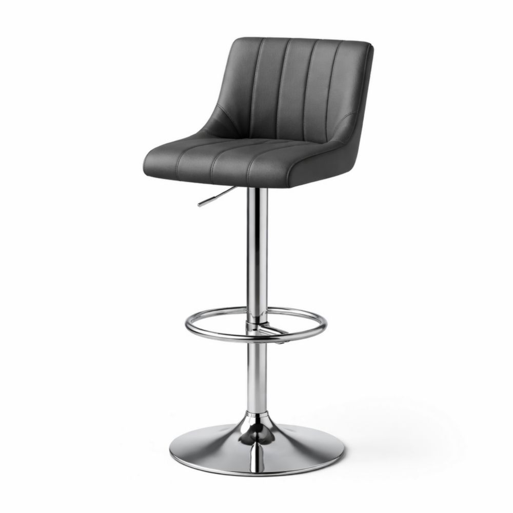 Tabouret de Bar Réglable en Cuir PU Noir avec Pied Chromé