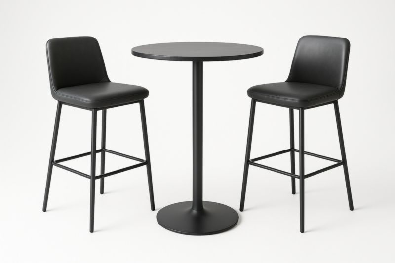 Ensemble table ronde en métal noir avec tabourets en similicuir