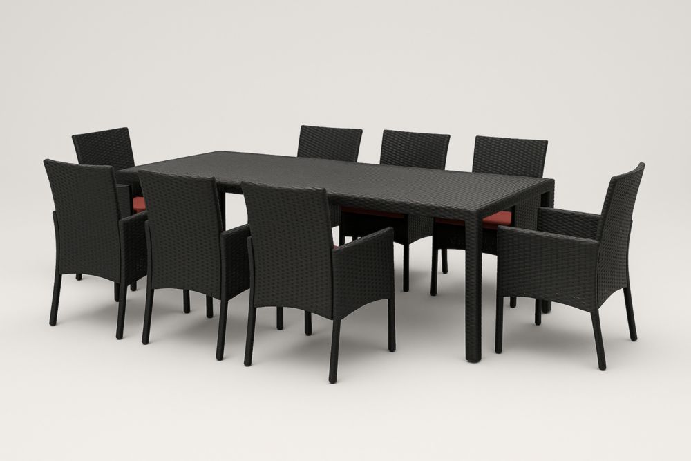 Ensemble table à manger de jardin en résine tressée avec 8 chaises noires