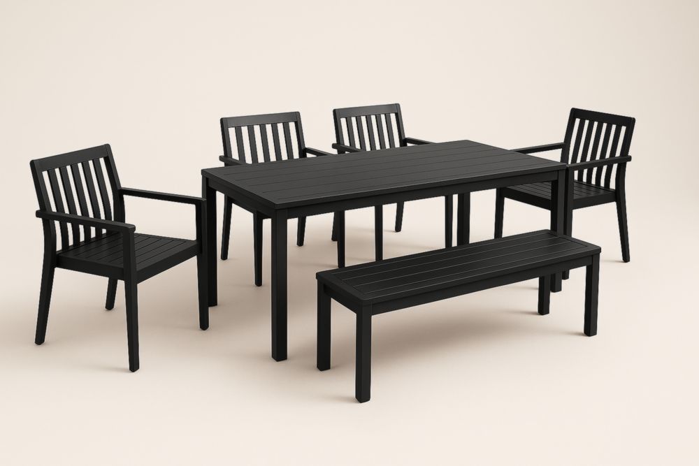 Ensemble de salle à manger extérieure 6 pièces en aluminium noir