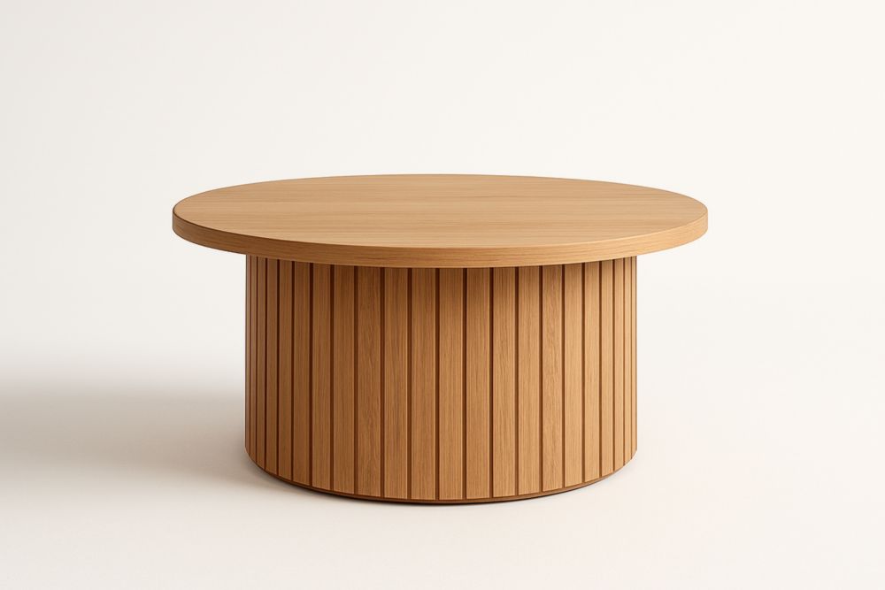 Table basse ronde en bois de chêne avec lattes 90 cm