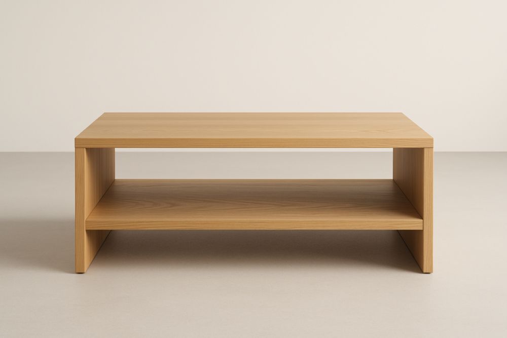 Table basse en bois chêne clair avec étagère 110x60x40 cm