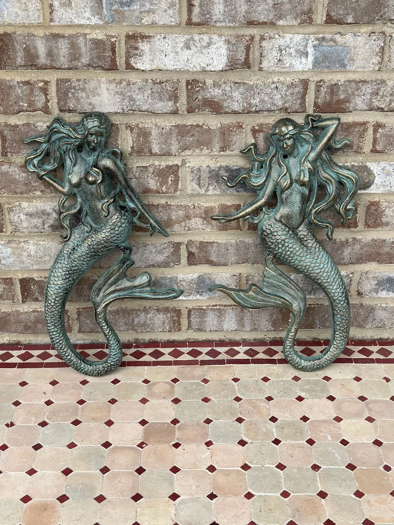 Cast Iron Nautical Mermaid Plaque Wall Hanging Rustic
