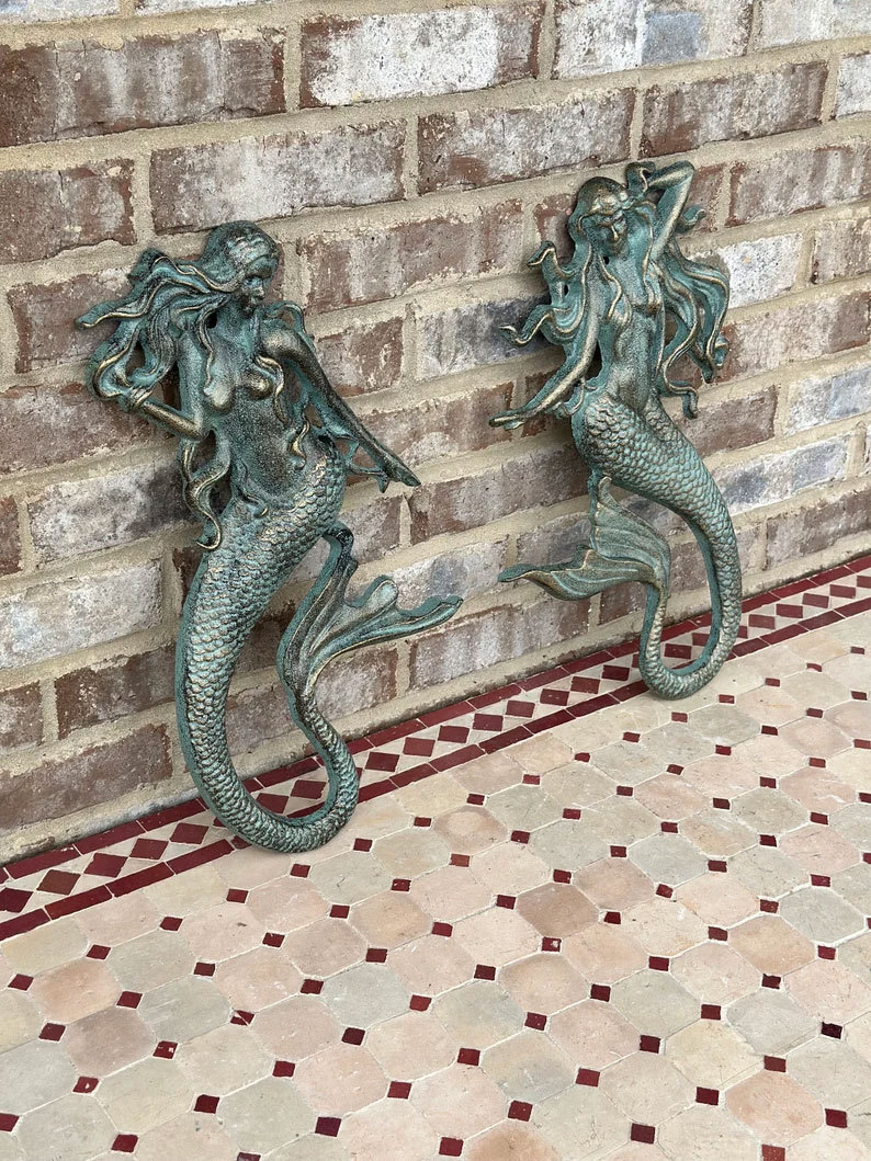 Cast Iron Nautical Mermaid Plaque Wall Hanging Rustic