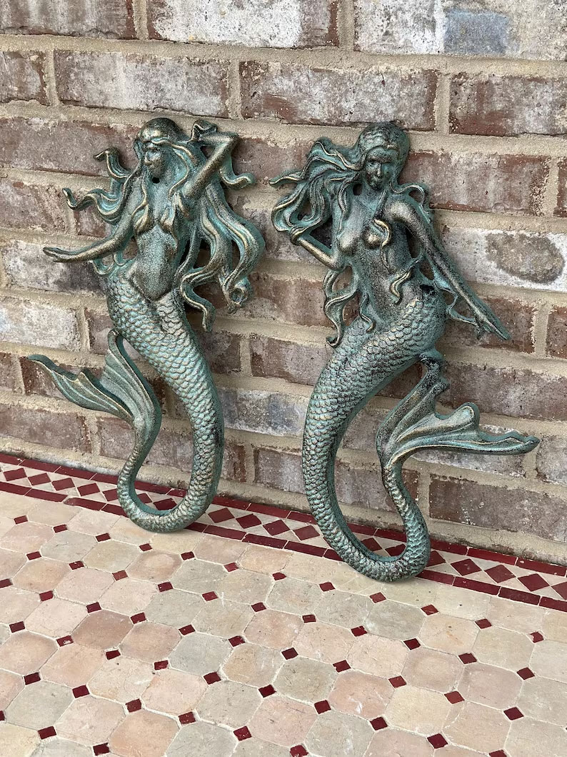 Cast Iron Nautical Mermaid Plaque Wall Hanging Rustic