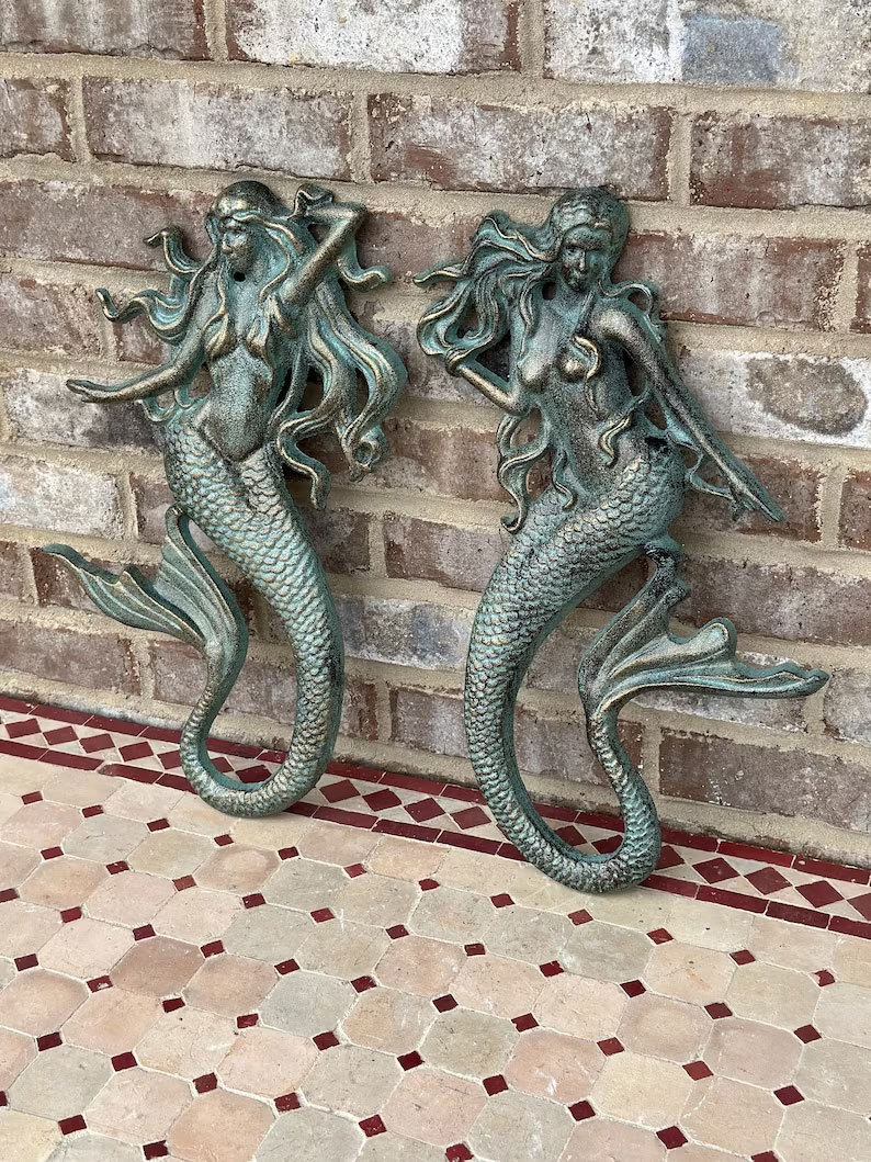 Cast Iron Nautical Mermaid Plaque Wall Hanging Rustic