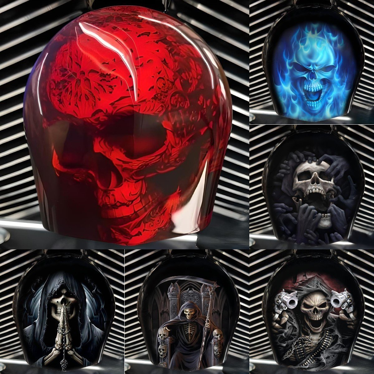 🔥COWBELL HORN COVER-Scrollwork Skulls