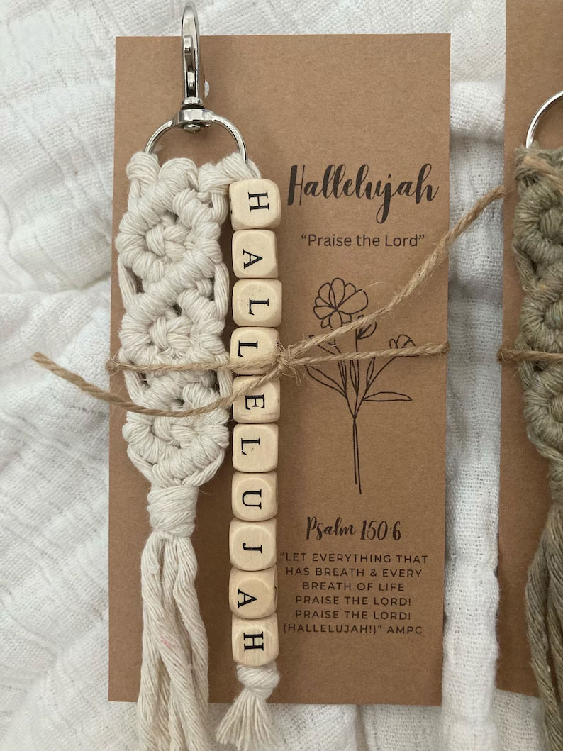 Praise His Name Macrame Keychains