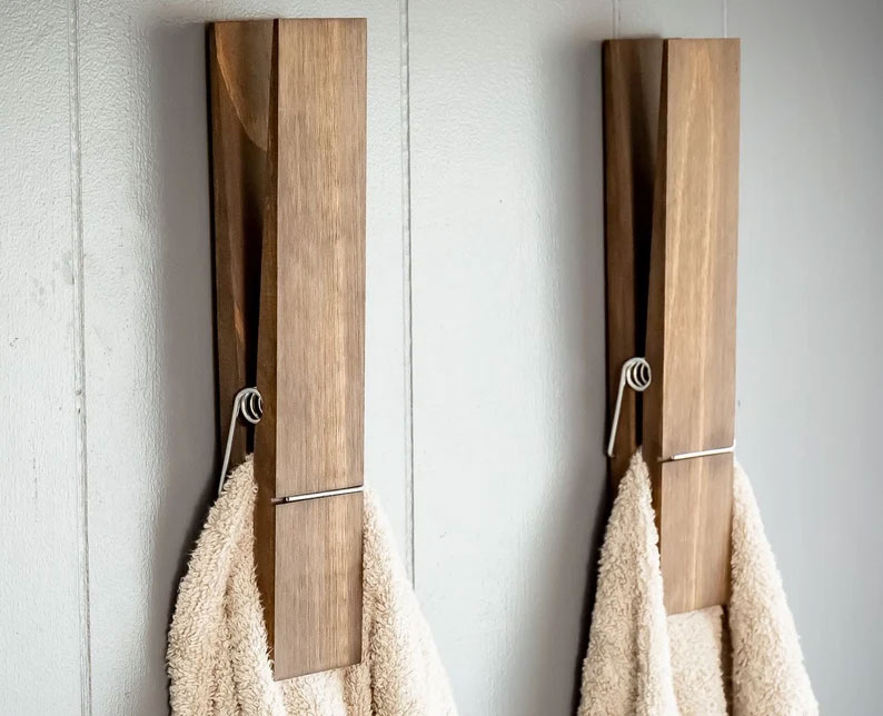 Jumbo Clothespin Bathroom Towel Holder