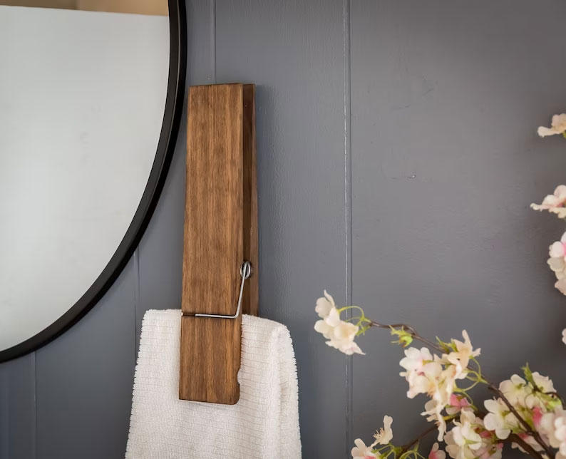 Jumbo Clothespin Bathroom Towel Holder