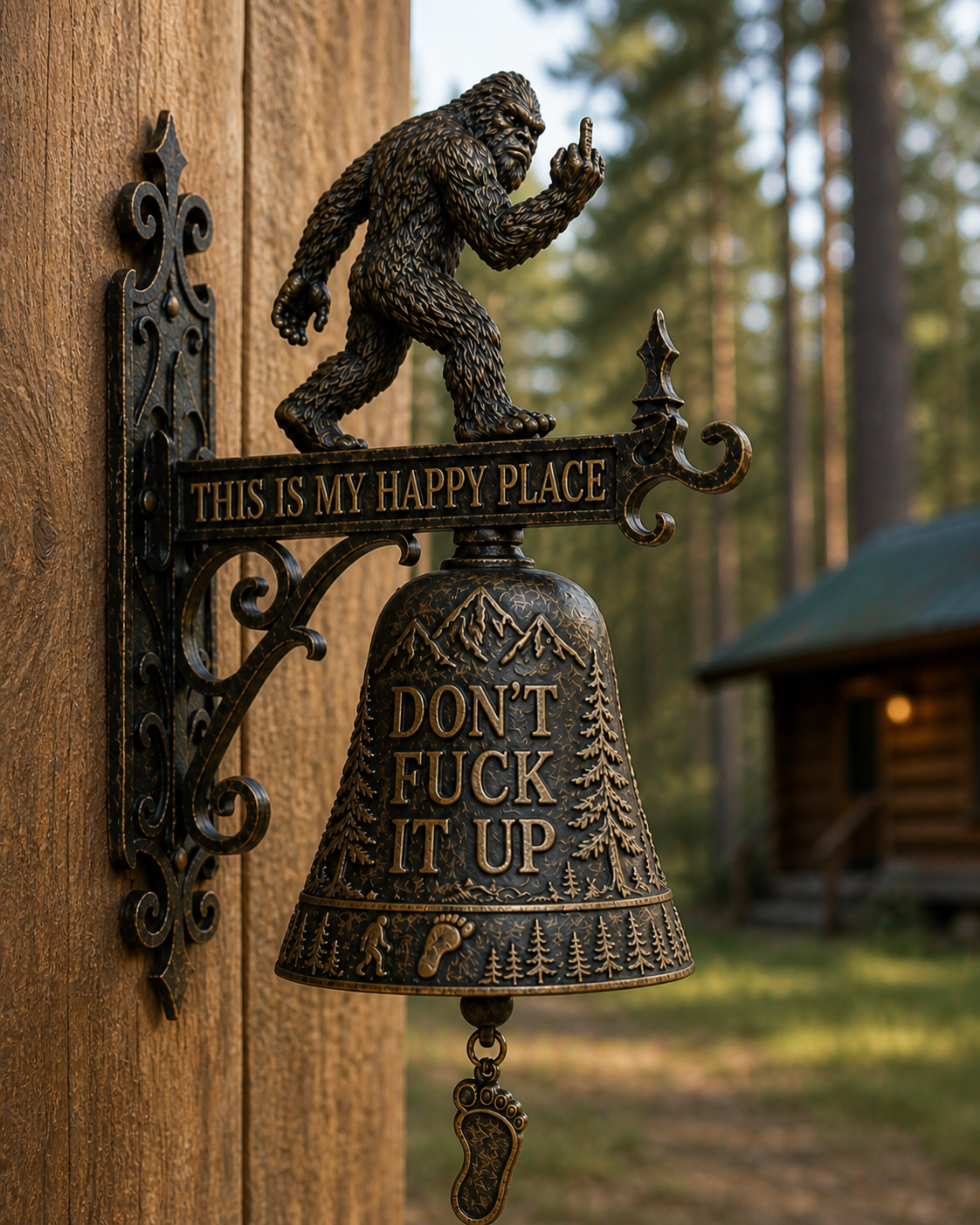 Bigfoot Funny Wall Bell – Rustic Sasquatch Doorbell Decor