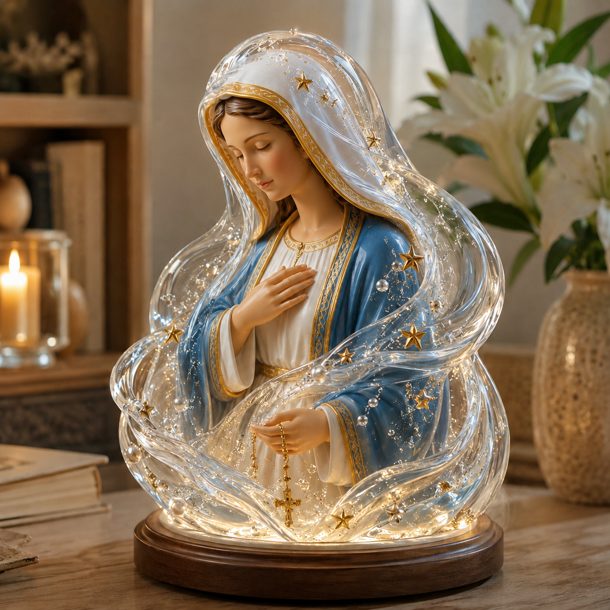 ✨ Our Lady of Starlight Illuminated Prayer Statue