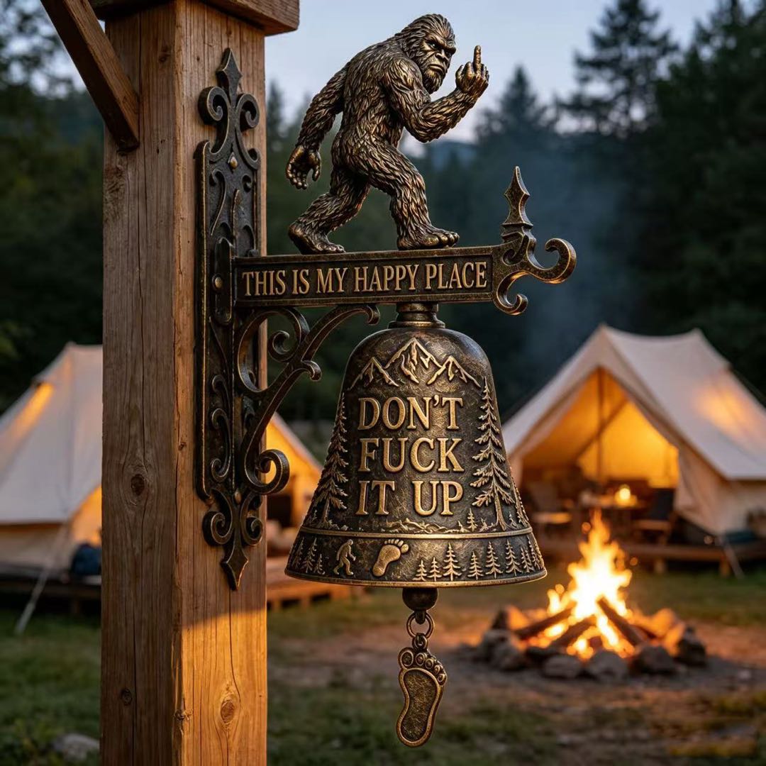 Bigfoot Funny Wall Bell – Rustic Sasquatch Doorbell Decor