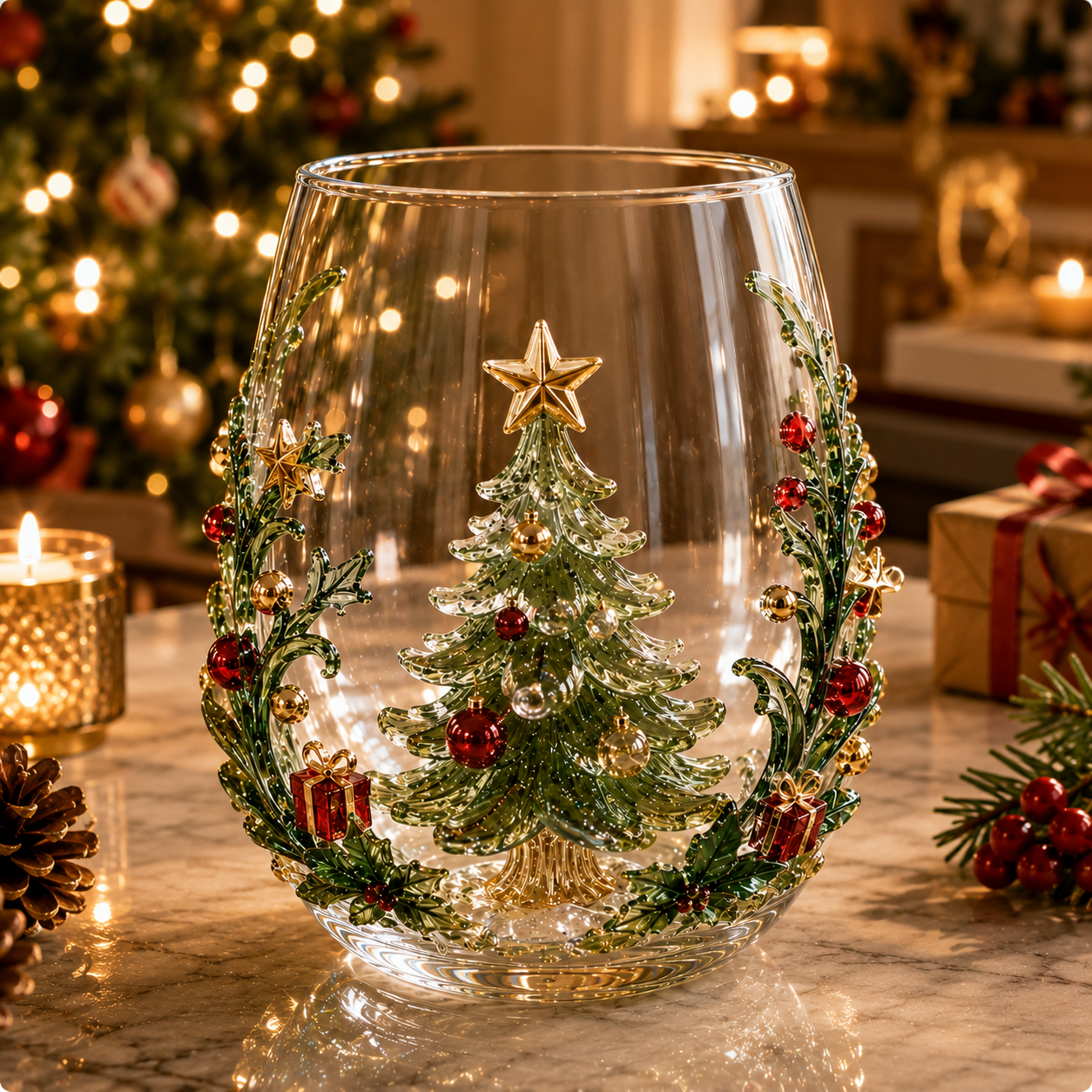 Magical Christmas 3D Glass Cup Collection – Santa, Reindeer, Snowman & Christmas Tree