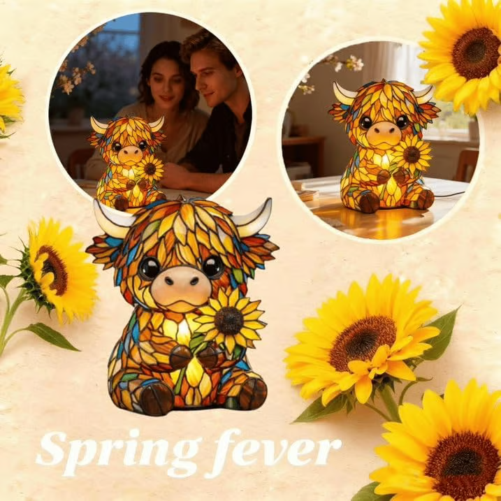 🌻Mother's Day Sale 49% OFF- 🐮Highland Cow Sunflower Lamp – Warm Glow Meets Whimsical Charm✨