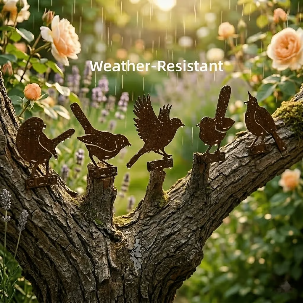 Rustic Metal Bird Garden Stakes – Weather-Resistant Outdoor Bird Fence Decor