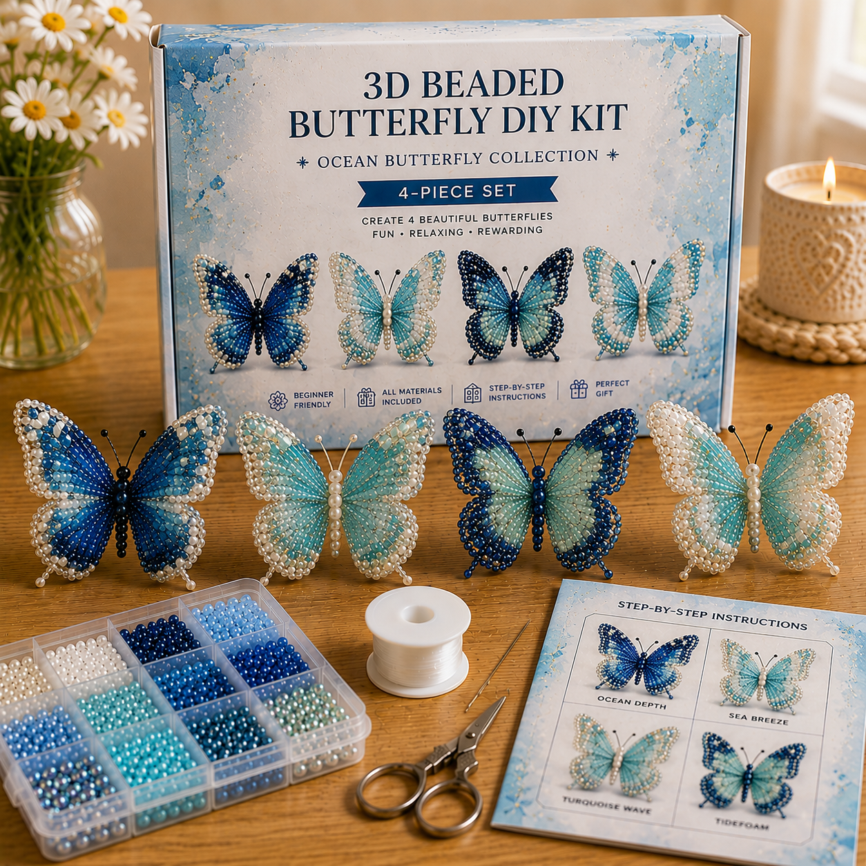 3D Beaded Butterfly DIY Kit – 4-Piece Handmade Butterfly Craft Set