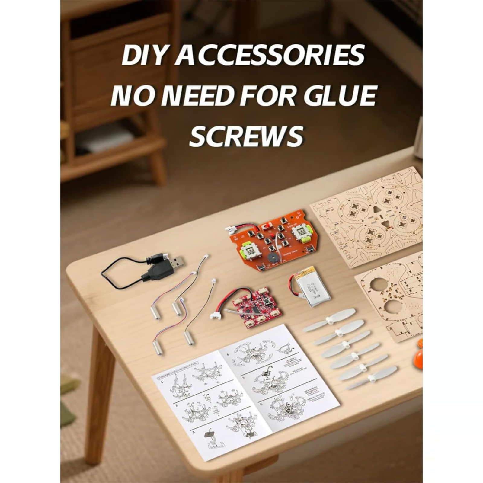 🔥Top Gift 2026 🎁 DIY Wooden Drone Assembly Kit, 2.4GHz RC Quadcopter with 360° Flip, Emergency Stop & Beginner Friendly Controls, STEM Building Toy for Teens & Adults