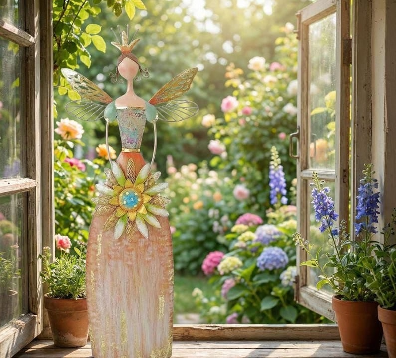 Whimsical Fairy Garden Statue – Hand-Painted Angel Figurine for Home & Patio Decor