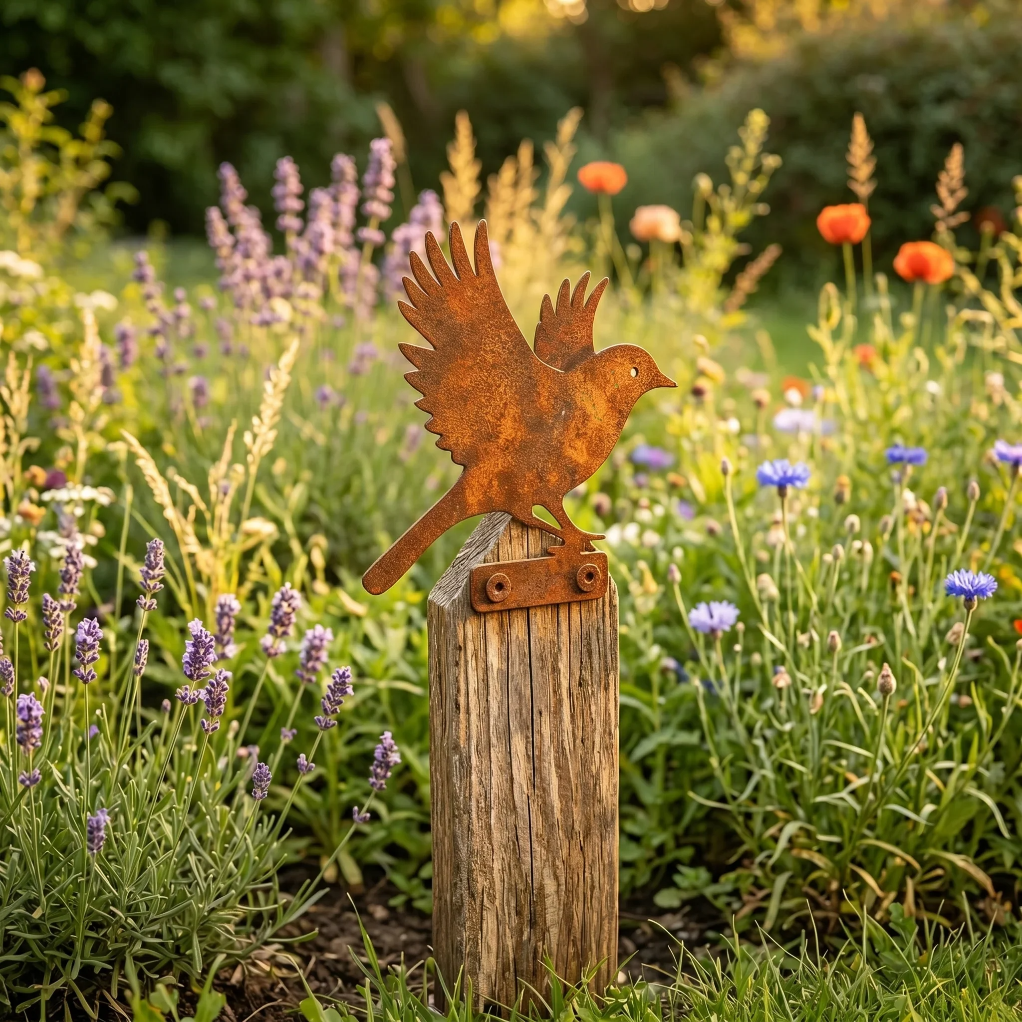 Rustic Metal Bird Garden Stakes – Weather-Resistant Outdoor Bird Fence Decor