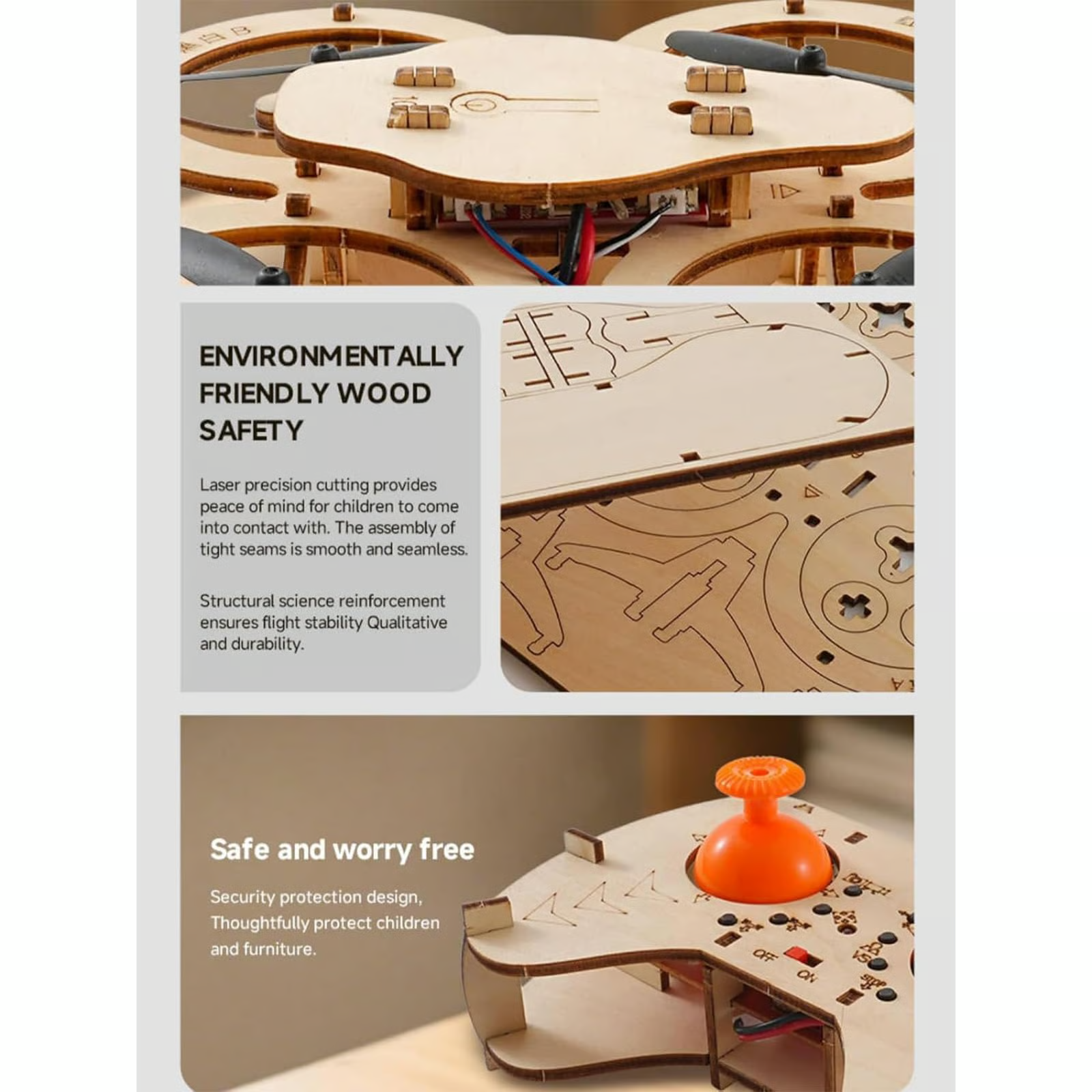 🔥Top Gift 2026 🎁 DIY Wooden Drone Assembly Kit, 2.4GHz RC Quadcopter with 360° Flip, Emergency Stop & Beginner Friendly Controls, STEM Building Toy for Teens & Adults