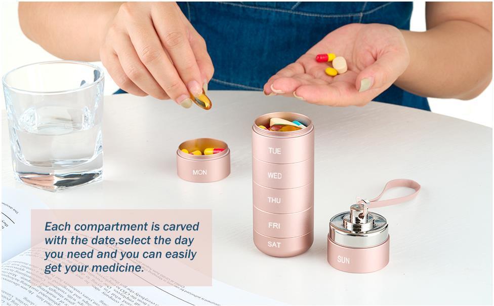 Metal Travel Pill Organizer, Portable Waterproof Weekly Pill Box, Large Aluminum Alloy Container, BPA Free 7 Day Daily Medicine Organizer Holder for Vitamin, Fish Oil, Supplement Storage box Metal Travel Pill Organizer, Portable Waterproof Weekly Pill Box, Large Aluminum Alloy Container, BPA Free 7 Day Daily Medicine Organizer Holder for Vitamin, Fish Oil, Supplement Storage box