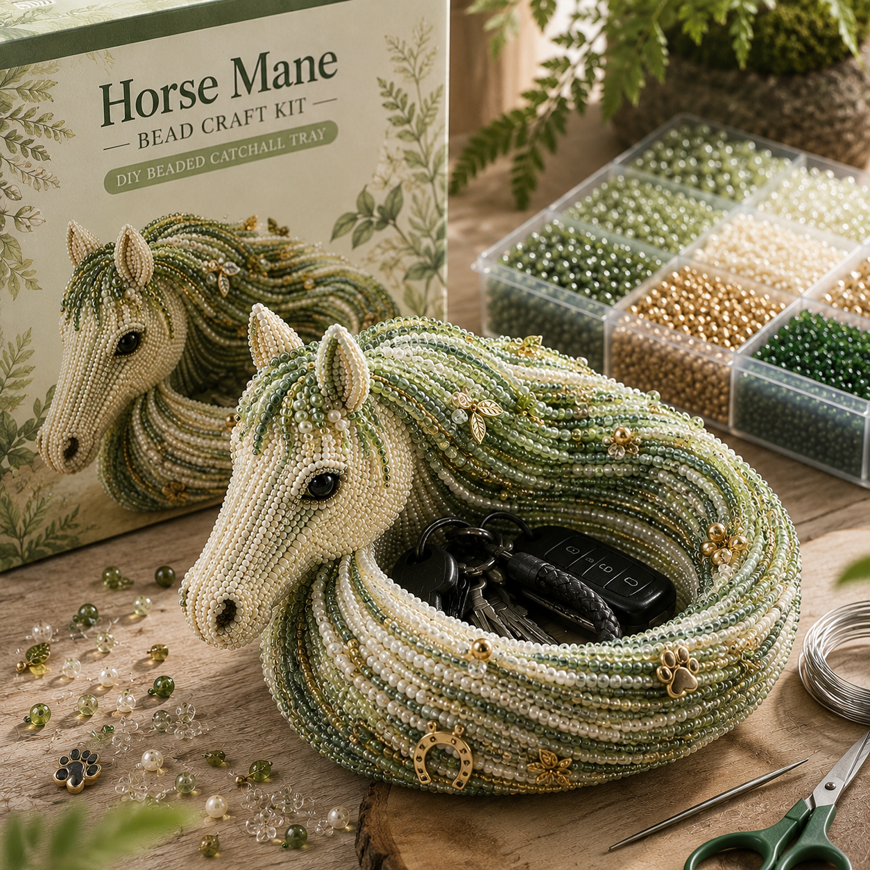DIY Beaded Horse Mane Catchall Tray Kit – Handmade Jewelry & Key Organizer Craft Set