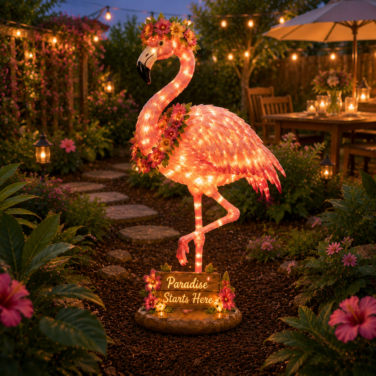 Flamingo Glow Garden Sculpture – Tropical Pink Light-Up Yard Decor for Backyard & Patio Nights