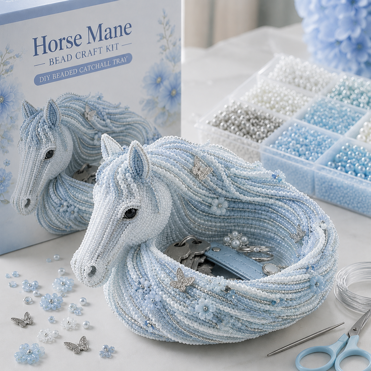 DIY Beaded Horse Mane Catchall Tray Kit – Handmade Jewelry & Key Organizer Craft Set