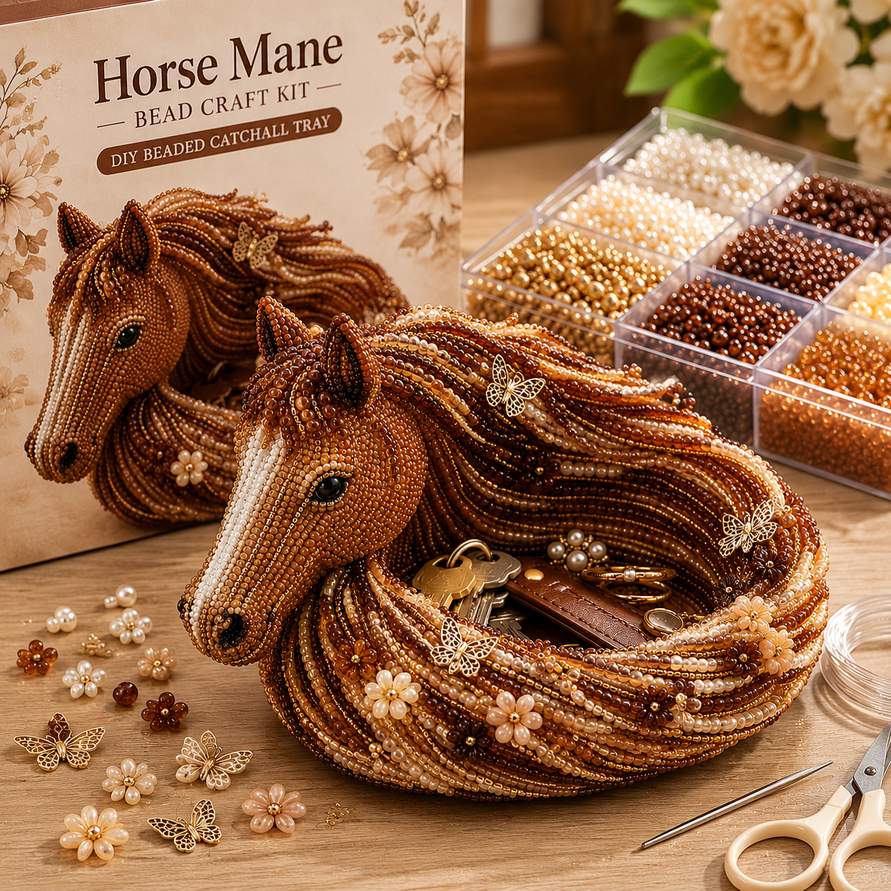 DIY Beaded Horse Mane Catchall Tray Kit – Handmade Jewelry & Key Organizer Craft Set