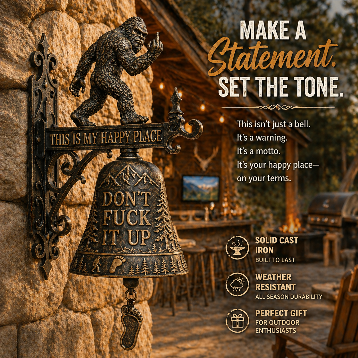 Bigfoot Funny Wall Bell – Rustic Sasquatch Doorbell Decor