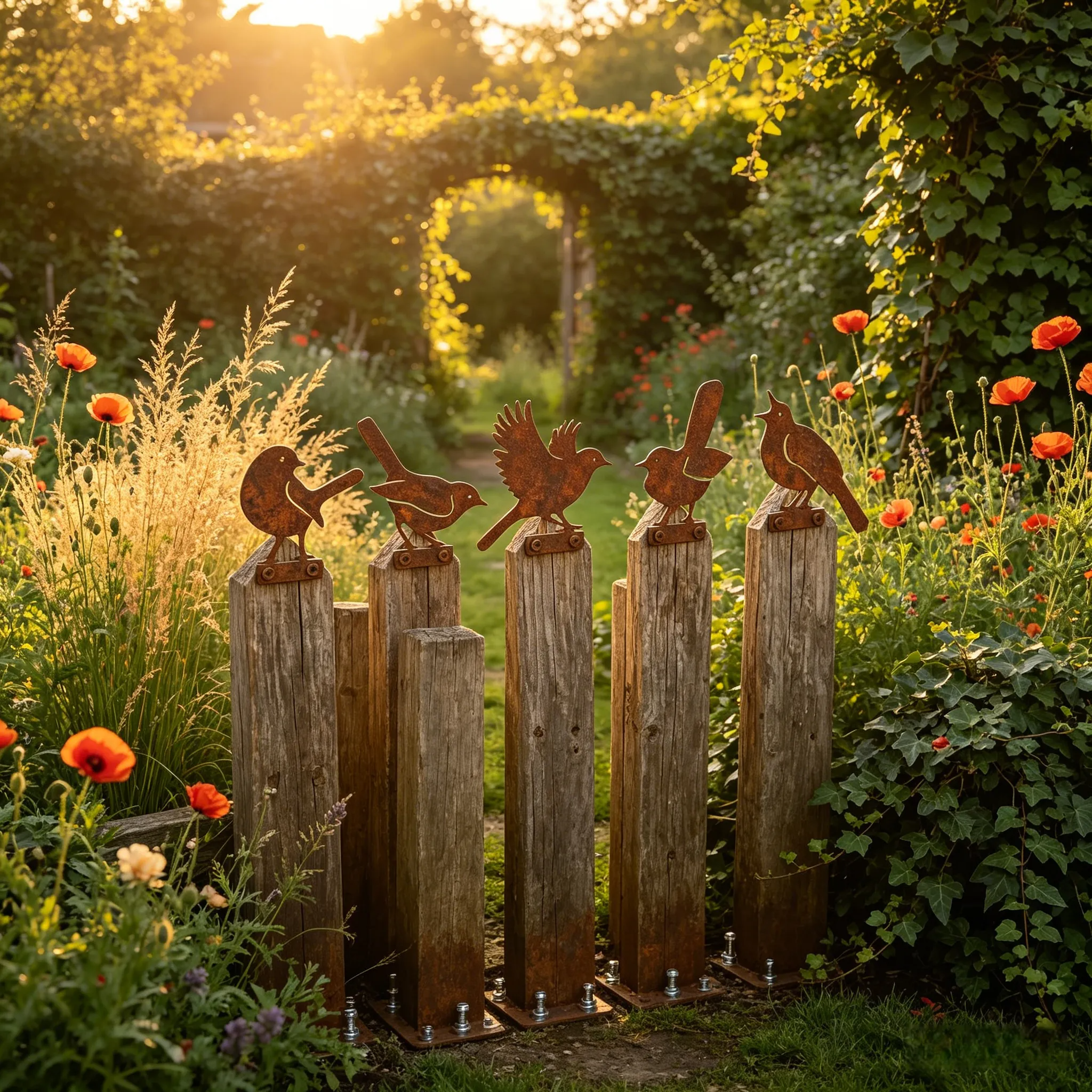 Rustic Metal Bird Garden Stakes – Weather-Resistant Outdoor Bird Fence Decor