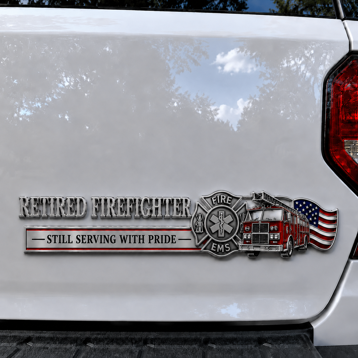 Retired Firefighter Pride Badge Decal – ‘Still Serving With Pride’ Truck & Car Emblem
