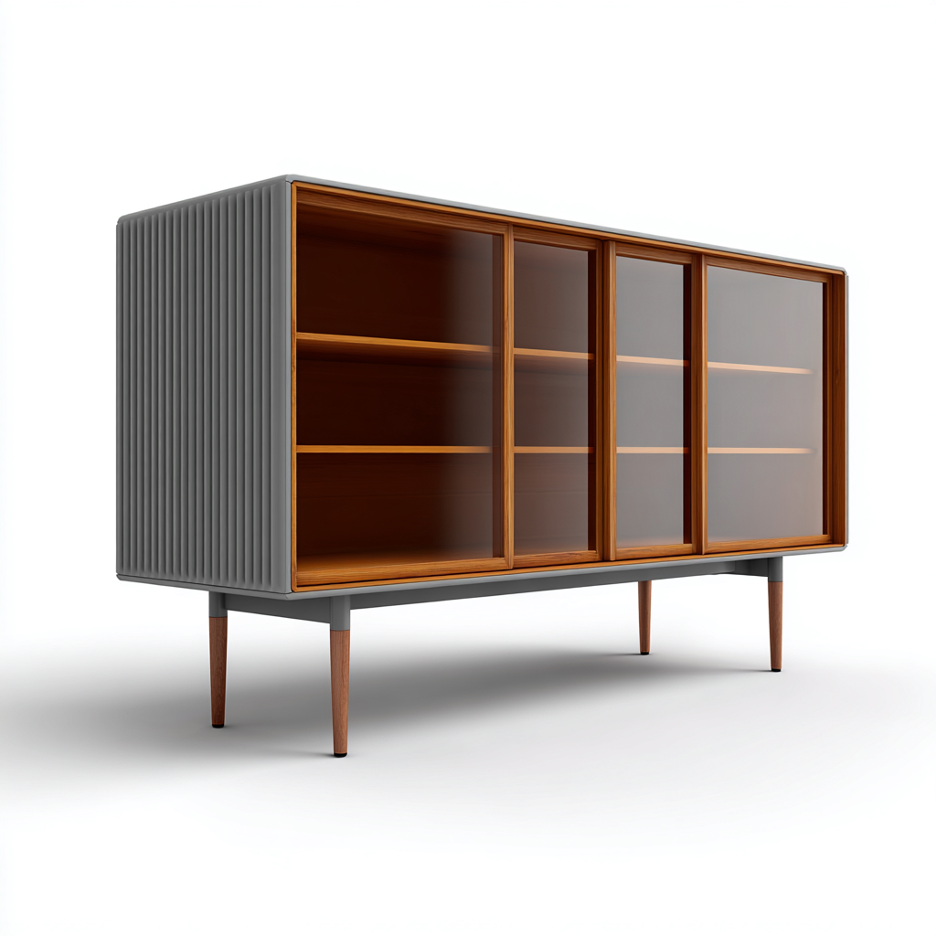 Küchenschrank Holz - Glas 150x40x110 cm - grau - natur - modernes Design für Küche-Denmyden