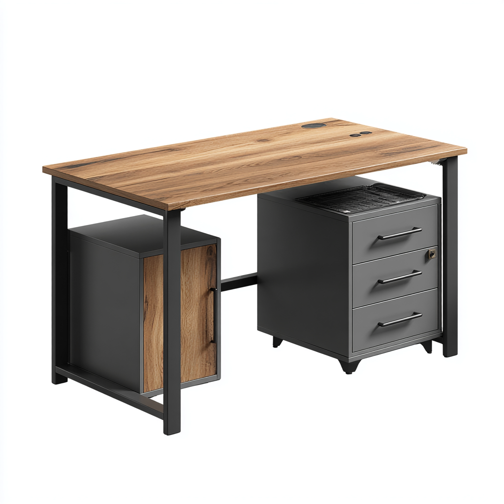 Schreibtisch Holz - Metall 140x65x75 cm - Natur - Grau - Modernes Design - geeignet für Arbeitszimmer-Denmyden