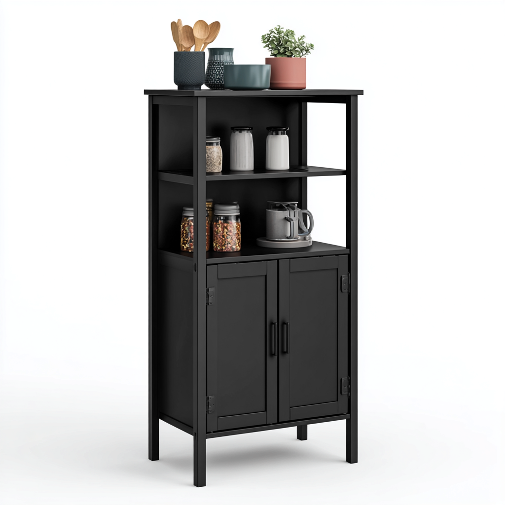 Küchenschrank Metall 75x40x155 cm - Schwarz - Modernes Design - Für Küche geeignet-Denmyden