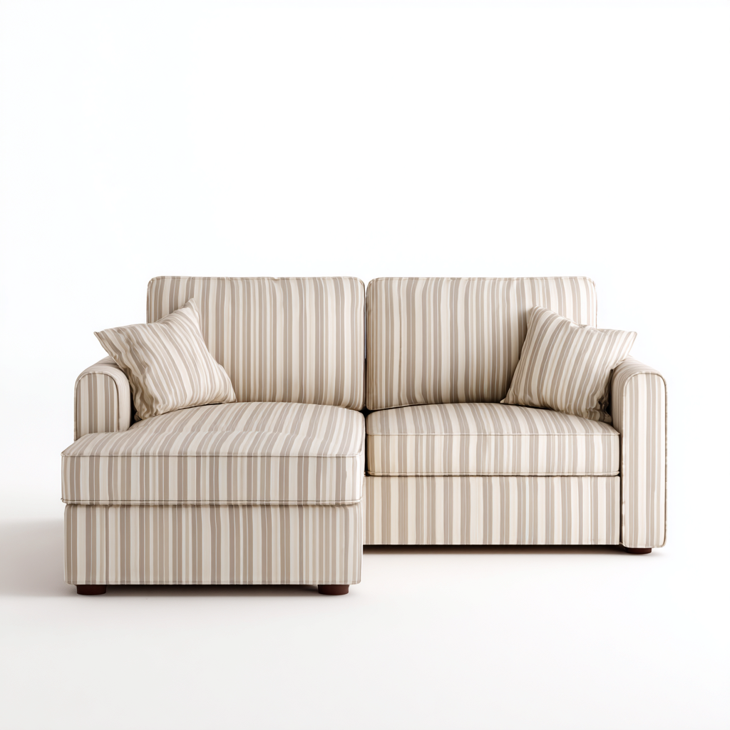 Ecksofa Stoff 240x150x88 cm - beige gestreift - geeignet für Wohnzimmer - modernes Design-Denmyden