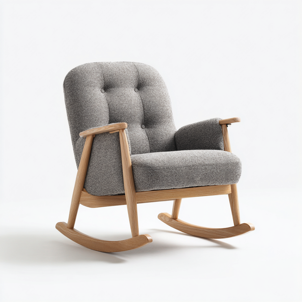 Schaukelstuhl Stoff-Holz 80x70x94 cm - grau - natur - geeignet für Wohnzimmer - klassisches Design-Denmyden
